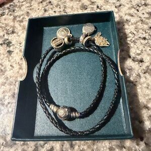 Pandora Moments Double Black Leather Bracelet